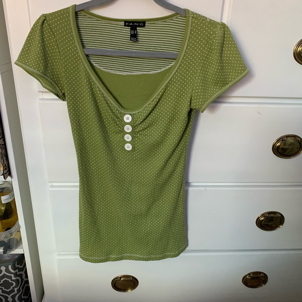 green polka dot tee.